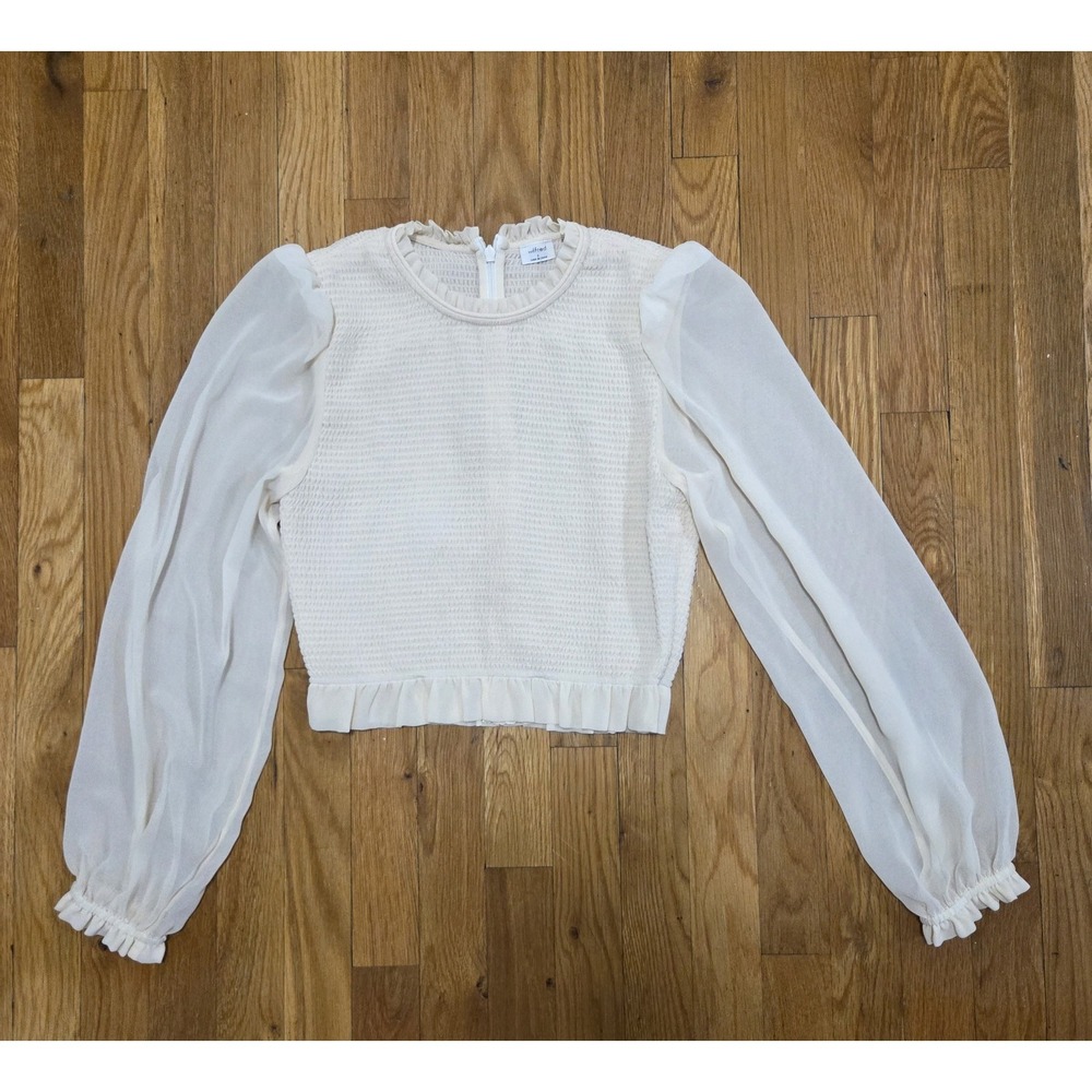Wilfred Aritzia Tempest Smocked Chiffon Long Sleeve Ruffle Blouse Cream Small - Picture 2 of 11